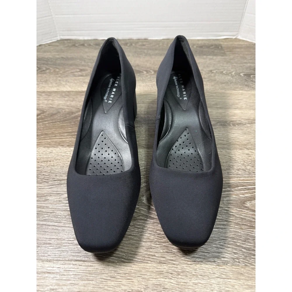 Alex Marie Black Block Heel Pumps Square Toe 4-Feature Technology Womens 8M